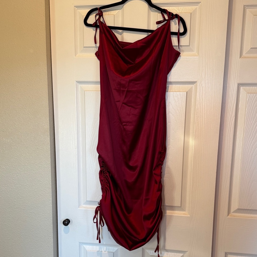 Red Adjustable Ruched Mini Dress